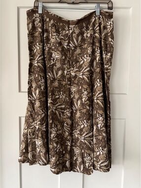 Christopher & Banks Floral Pleated Midi Skirt — Brown/Tan/Cream, Size 16